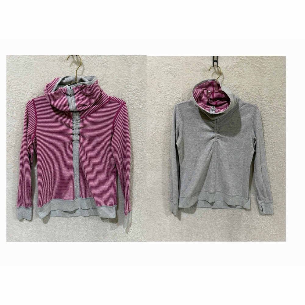 Lululemon In A Cinch Long Sleeve Knit Top Size 8 ?Reversible Gray &‎ Pink Stripe